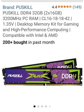 DDR4 32GB (2x16GB) 3200MHz Desktop Memory – Purple & Green